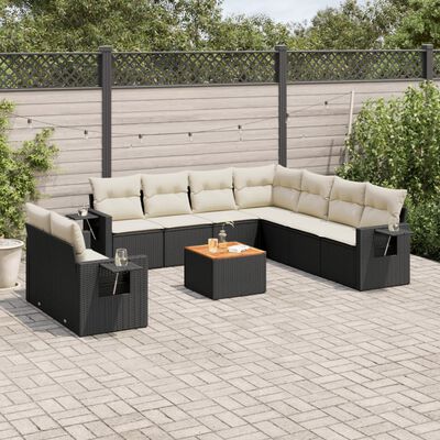 vidaXL Set Divani da Giardino 10pz con Cuscini in Polyrattan Nero