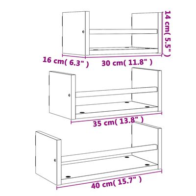 vidaXL Set Mensole Parete con Aste 3pz Grigio Sonoma Legno Multistrato