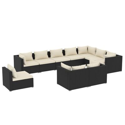 vidaXL Set Mobili da Giardino 10 pz con Cuscini in Polyrattan Nero