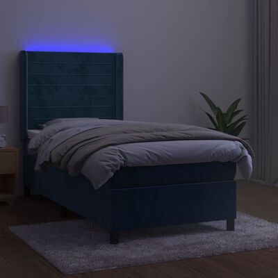 vidaXL Letto a Molle con Materasso e LED Blu Scuro 100x200 cm