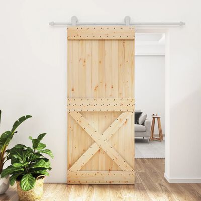 vidaXL Porta Scorrevole con Set Hardware 90x210 cm Legno Massello Pino