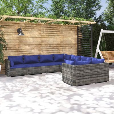 vidaXL Set Divani da Giardino 8 pz con Cuscini in Polyrattan Grigio