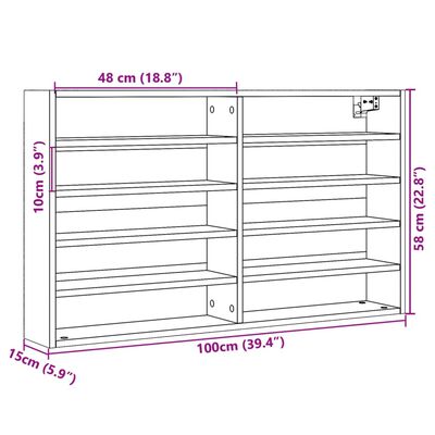 vidaXL Armadietto con Vetrina Bianco 100x15x58 cm Legno Multistrato