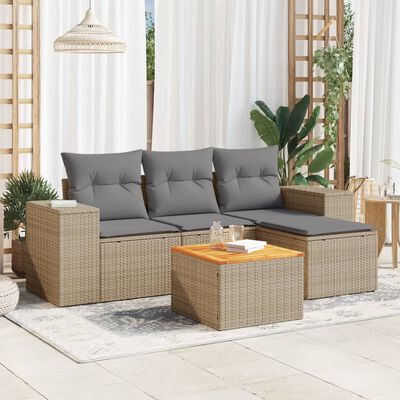 vidaXL Set Divano da Giardino 5 pz con Cuscini Beige in Polyrattan