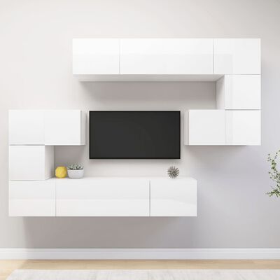 vidaXL Set di Mobili Porta TV 8 pz Bianco Lucido in Legno Multistrato