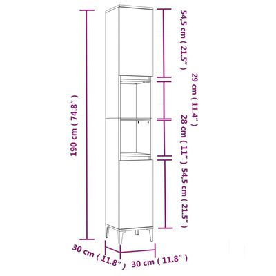 vidaXL Armadietto Bagno Grigio Sonoma 30x30x190cm in Legno Multistrato