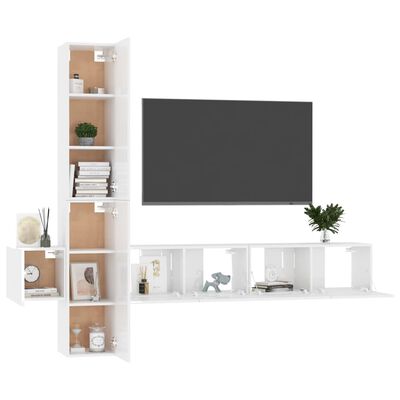 vidaXL Set di Mobili Porta TV 5 pz Bianco Lucido in Legno Multistrato