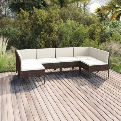 vidaXL Set Divani da Giardino 6 pz con Cuscini in Polyrattan Marrone