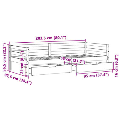 vidaXL Dormeuse con Cassetti Bianco 90x200 cm Legno Massello di Pino