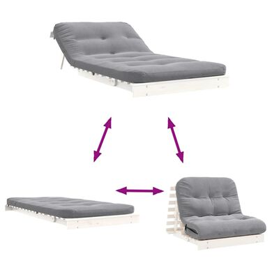 vidaXL Divano Letto Futon con Materasso Bianco 100x206x11cm Legno Pino