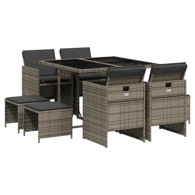 vidaXL Set da Pranzo da Giardino 9 pz con Cuscini in Polyrattan Grigio