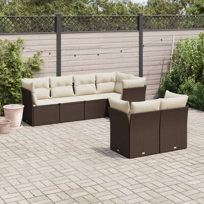 vidaXL Set Divani da Giardino 7 pz con Cuscini Marrone in Polyrattan