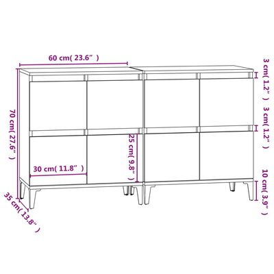 vidaXL Credenze 2pz Grigio Sonoma 60x35x70 cm in Legno Multistrato