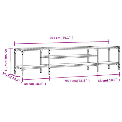 vidaXL Mobile Porta TV Nero 201x35x45 cm in Legno Multistrato e Ferro