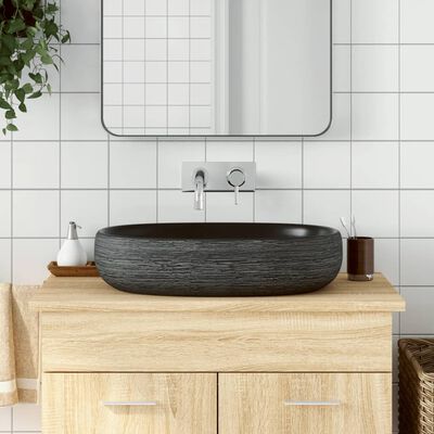 vidaXL Lavabo da Appoggio Grigio e Nero Ovale 59x40x14 cm Ceramica