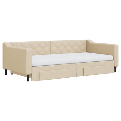 vidaXL Divano Letto Estraibile con Cassetti Crema 100x200cm in Tessuto