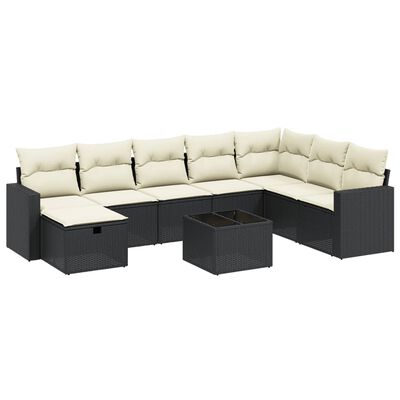 vidaXL Set Divani da Giardino 9 pz con Cuscini Nero in Polyrattan