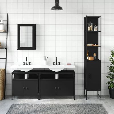 vidaXL Set Mobili da Bagno 4 pz Nero in Legno Multistrato