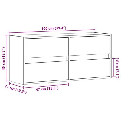 vidaXL Mobile TV a Parete con Luci LED Rovere Sonoma 100x31x45 cm