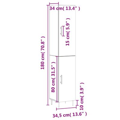 vidaXL Credenza Grigio Cemento 34,5x34x180 cm in Legno Multistrato