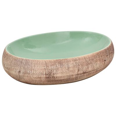 vidaXL Lavabo da Appoggio Verde e Marrone Ovale 59x40x15 cm Ceramica