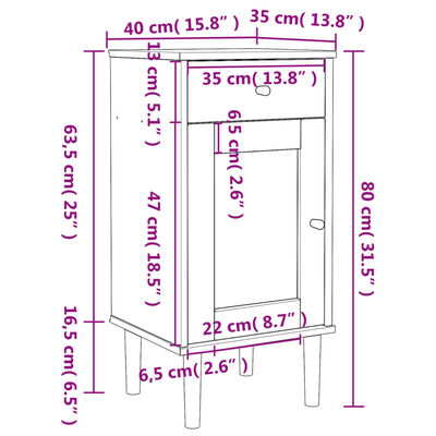 vidaXL Comodino SENJA Aspetto Rattan Marrone 40x35x80 cm in Legno Pino