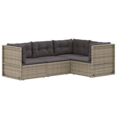 vidaXL Set Divani da Giardino 4 pz con Cuscini in Polyrattan Grigio