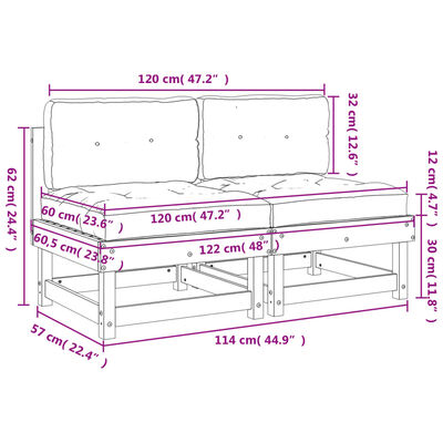 vidaXL Divani Centrali con Cuscini 2 pz in Legno Impregnato di Pino