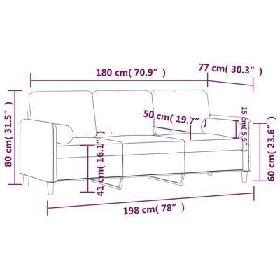 vidaXL Divano a 3 Posti con Cuscini Grigio Scuro 180 cm in Velluto