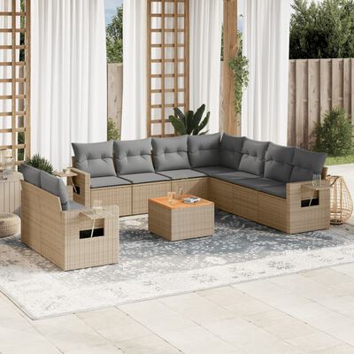 vidaXL Set Divano da Giardino 10 pz con Cuscini Beige in Polyrattan