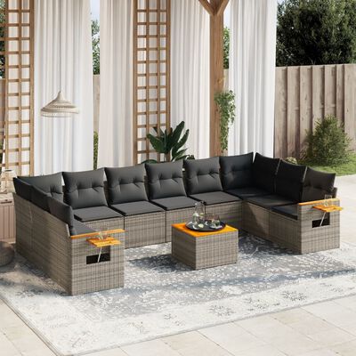 vidaXL Set Divani da Giardino 11 pz con Cuscini in Polyrattan Grigio