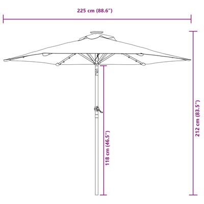 vidaXL Ombrellone Giardino con LED Palo Acciaio Verde 225x225x212 cm