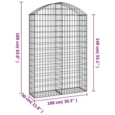 vidaXL Cesto Gabbione ad Arco 100x30x140/160 cm Ferro Zincato