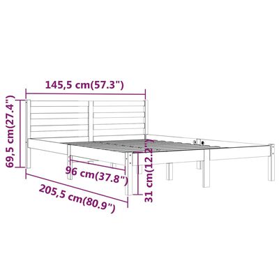 vidaXL Telaio Letto in Legno Massello di Pino 140x200 cm Marrone Ambra