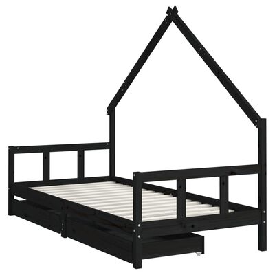 vidaXL Giroletto per Bambini con Cassetti Nero 90x190 cm Massello Pino