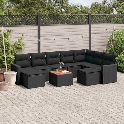 vidaXL Set Divani da Giardino 10pz con Cuscini in Polyrattan Nero