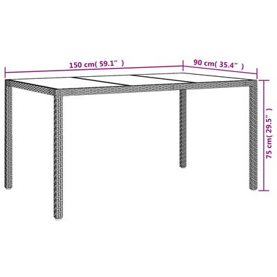 vidaXL Tavolo Giardino 150x90x75cm Vetro Temperato e Polyrattan Grigio