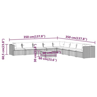 vidaXL Set Divani da Giardino 10 pz con Cuscini in Polyrattan Grigio