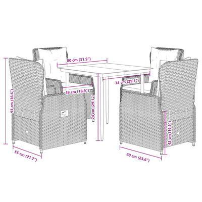 vidaXL Set da Pranzo da Giardino 5 pz con Cuscini Beige in Polyrattan