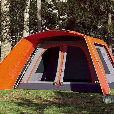 vidaXL Tenda Famiglia Portico 9 Pers. Grigio Arancione Rilascio Rapido