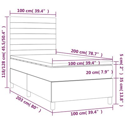 vidaXL Letto a Molle con Materasso e LED Crema 100x200cm in Tessuto