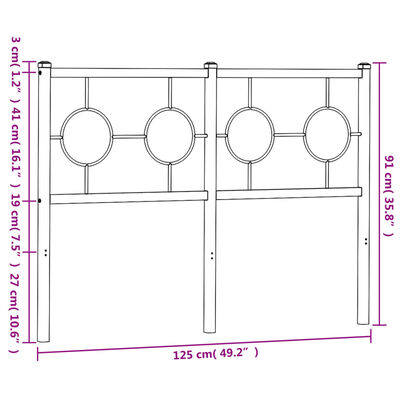 vidaXL Testiera in Metallo Nero 120 cm