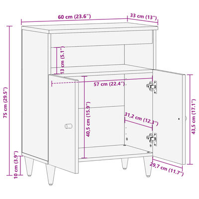 vidaXL Credenza 60x33x75 cm in Legno Massello di Mango