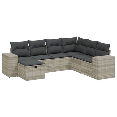 vidaXL Set Divani da Giardino 7pz con Cuscini Grigio Chiaro Polyrattan