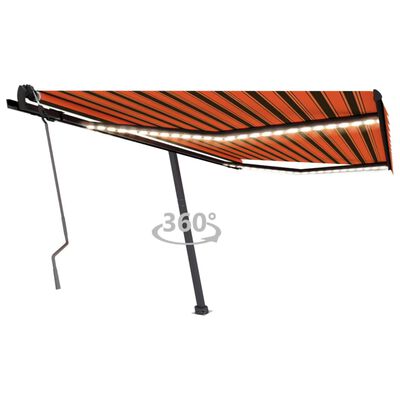 vidaXL Tenda da Sole Retrattile Manuale LED 450x350 cm Arancio Marrone