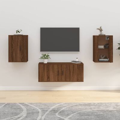 vidaXL Mobili Porta TV a Parete 2 pz Rovere Marrone 40x34,5x60 cm