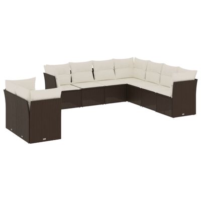 vidaXL Set Divani da Giardino 9pz con Cuscini Marrone in Polyrattan