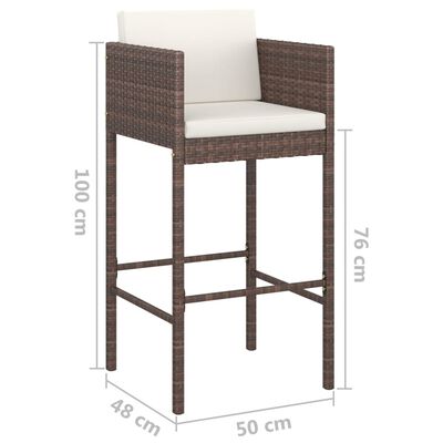 vidaXL Set Bar da Giardino 3 pz con Cuscini Polyrattan Marrone