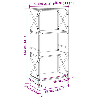 vidaXL Libreria a 4 Ripiani Nera 59x35x132 cm in Legno Multistrato