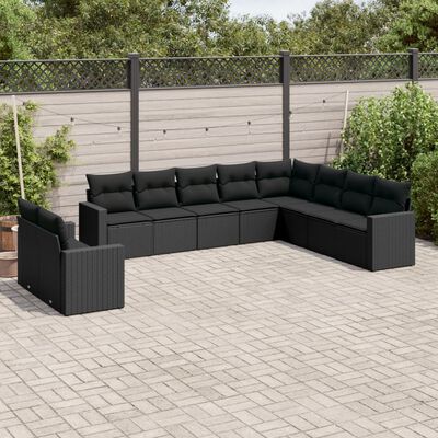 vidaXL Set Divani da Giardino 10pz con Cuscini in Polyrattan Nero